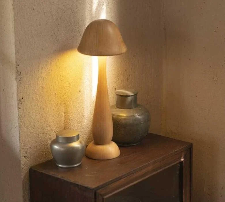 Fairy Tale Inspired Vintage Handmade Wood Mushroom Lamp -