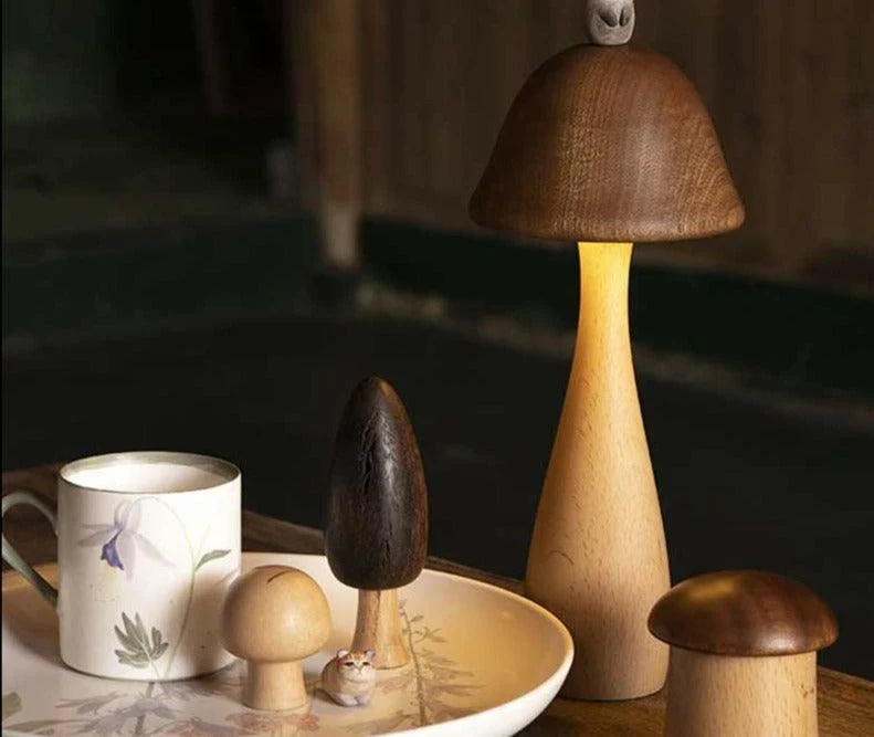 Fairy Tale Inspired Vintage Handmade Wood Mushroom Lamp -