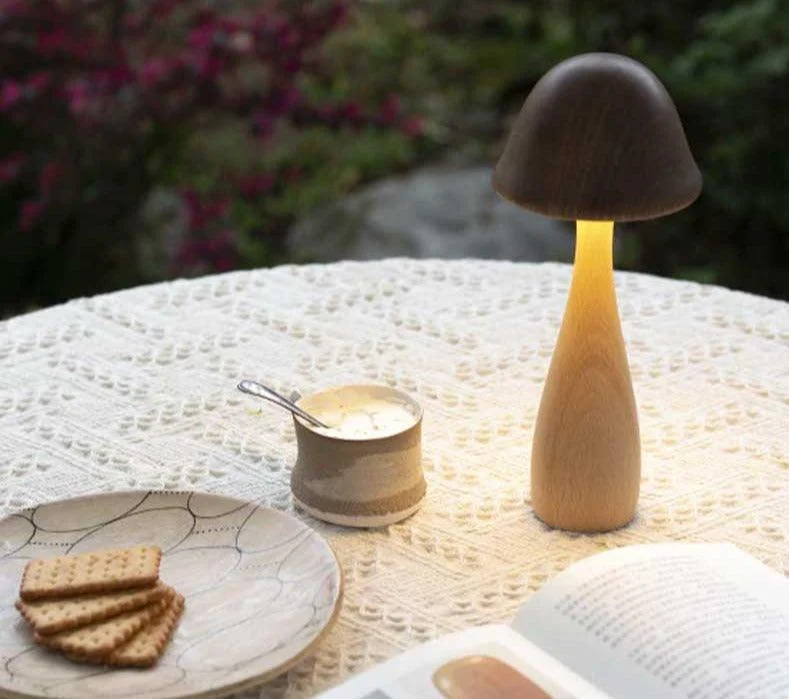 Fairy Tale Inspired Vintage Handmade Wood Mushroom Lamp -