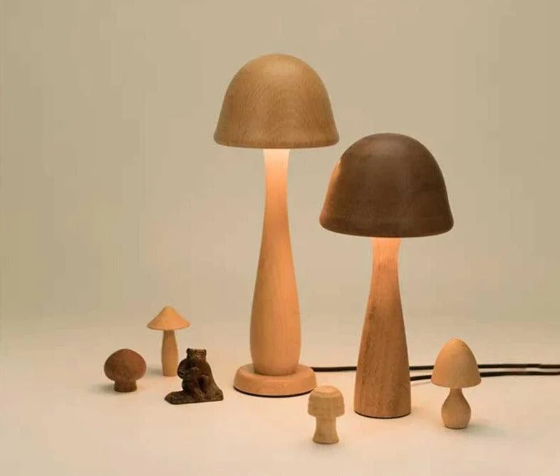 Fairy Tale Inspired Vintage Handmade Wood Mushroom Lamp -