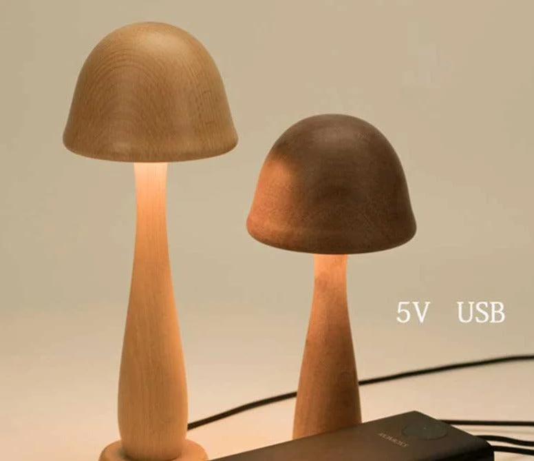 Fairy Tale Inspired Vintage Handmade Wood Mushroom Lamp -