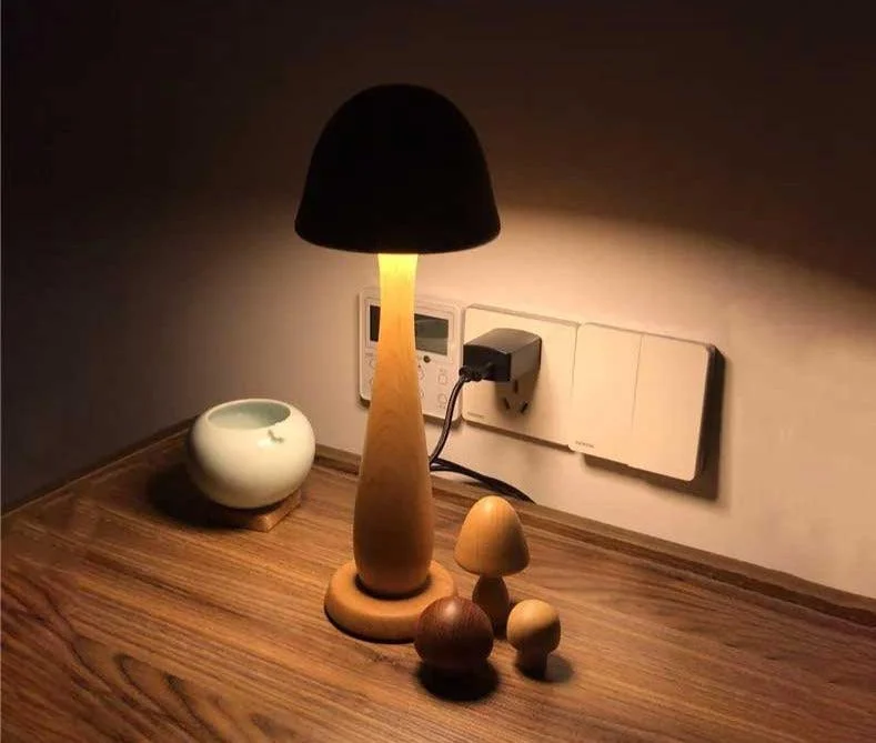 Fairy Tale Inspired Vintage Handmade Wood Mushroom Lamp -