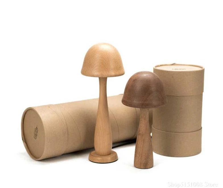Fairy Tale Inspired Vintage Handmade Wood Mushroom Lamp -