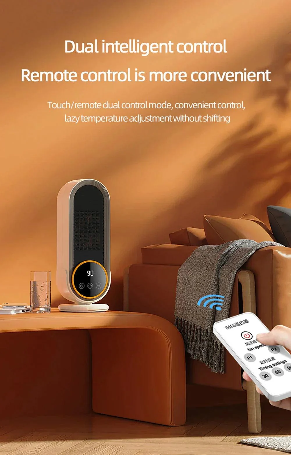 Fan Heater Portable 1200W Touch Screen With Remote Control and Timing -  - #tag1#