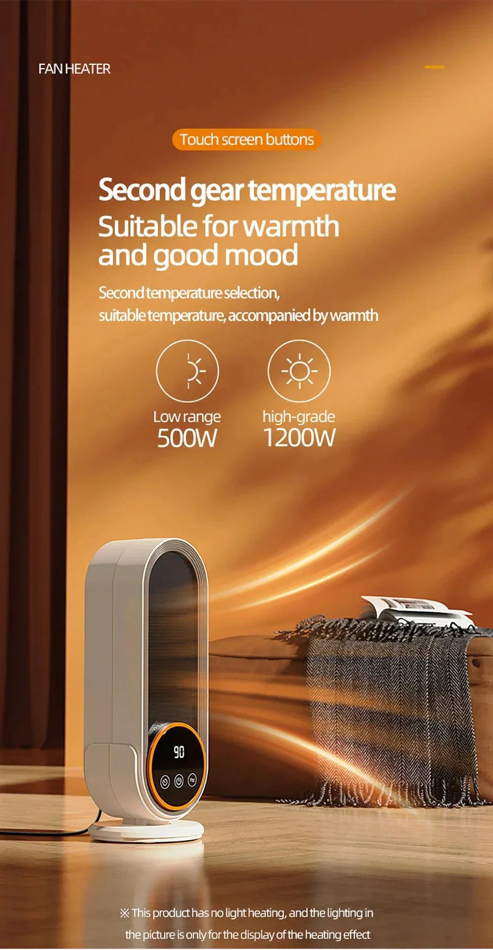 Fan Heater Portable 1200W Touch Screen With Remote Control and Timing -  - #tag1#