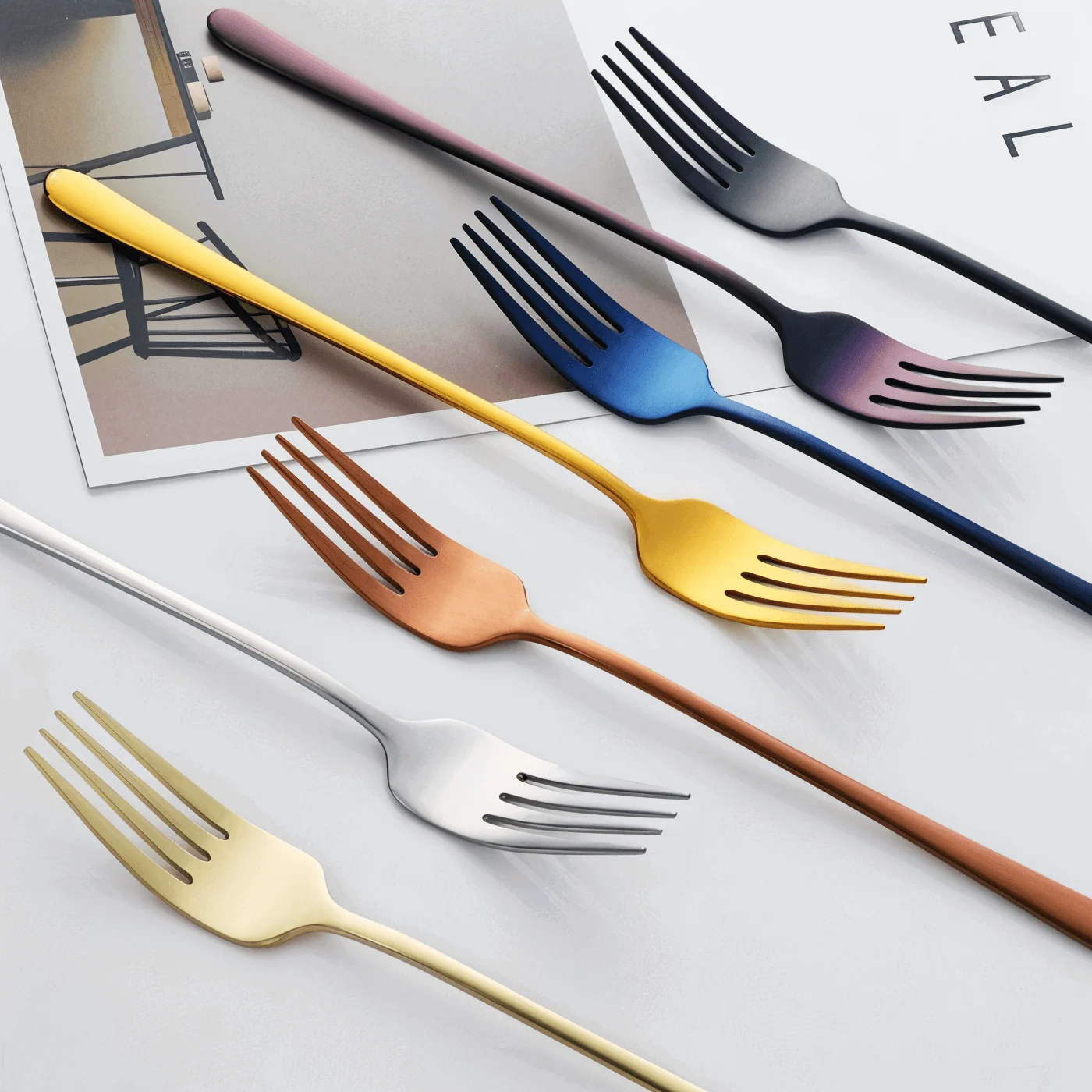 Fancy Fork Set - 4/6 Pieces Colorful Stainless Steel Fork -  - #tag1#
