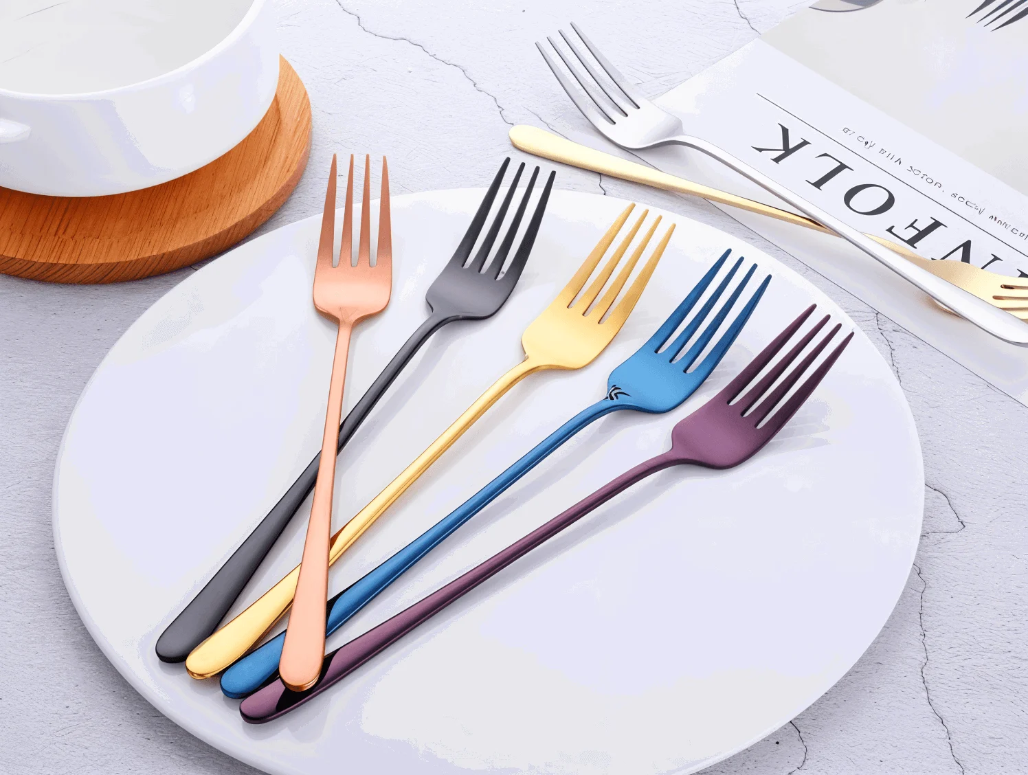 Fancy Fork Set - 4/6 Pieces Colorful Stainless Steel Fork -  - #tag1#