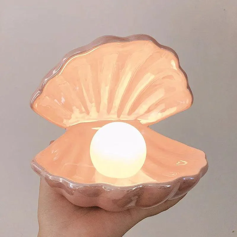 Fantasy Ceramic Shell Pearl Lamp Bedroom Decor Night Light Novelty Lighting Fairy Shell for Girl Home Decoration Bedside Lamp -  - #tag1#