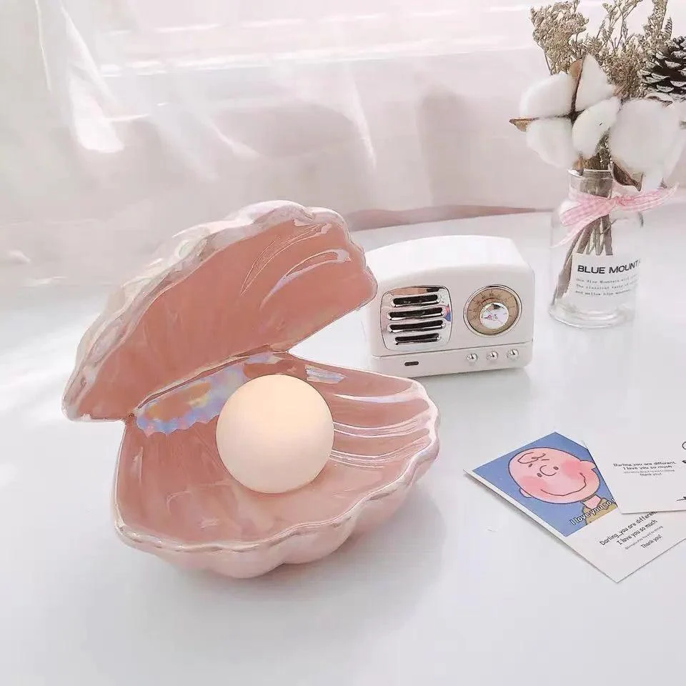 Fantasy Ceramic Shell Pearl Lamp Bedroom Decor Night Light Novelty Lighting Fairy Shell for Girl Home Decoration Bedside Lamp -  - #tag1#