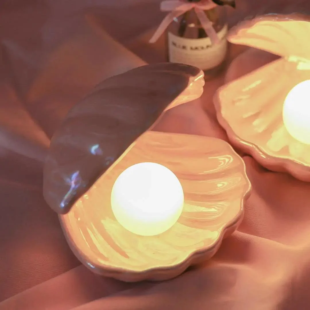 Fantasy Ceramic Shell Pearl Lamp Bedroom Decor Night Light Novelty Lighting Fairy Shell for Girl Home Decoration Bedside Lamp -  - #tag1#