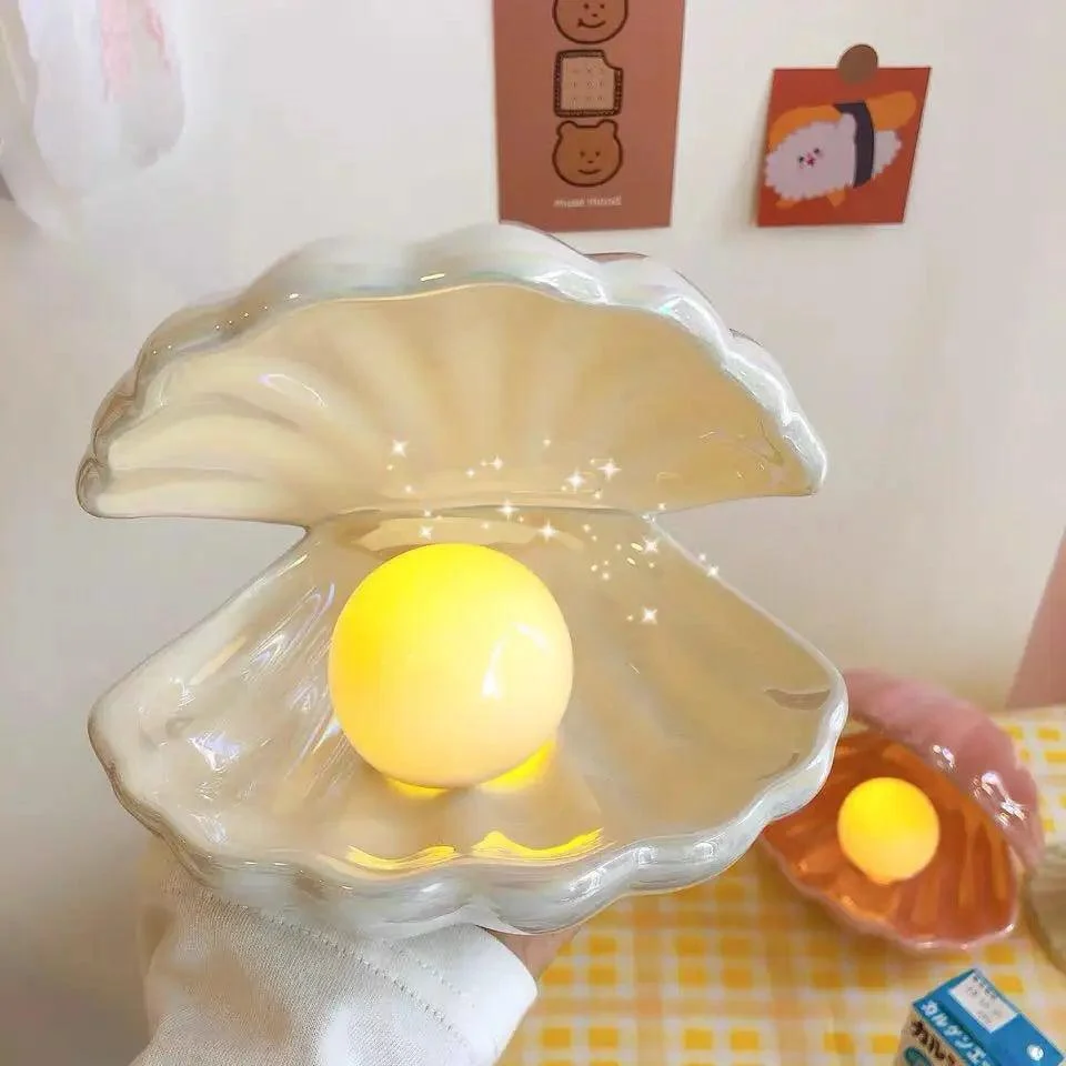 Fantasy Ceramic Shell Pearl Lamp Bedroom Decor Night Light Novelty Lighting Fairy Shell for Girl Home Decoration Bedside Lamp -  - #tag1#