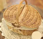 Farmhouse Vintage Wicker Picnic Basket With Lid