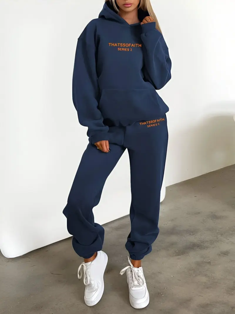Fash Track Suit Set Loungewear Women s Letter Print Hoodie Pants with Drawstring tag1
