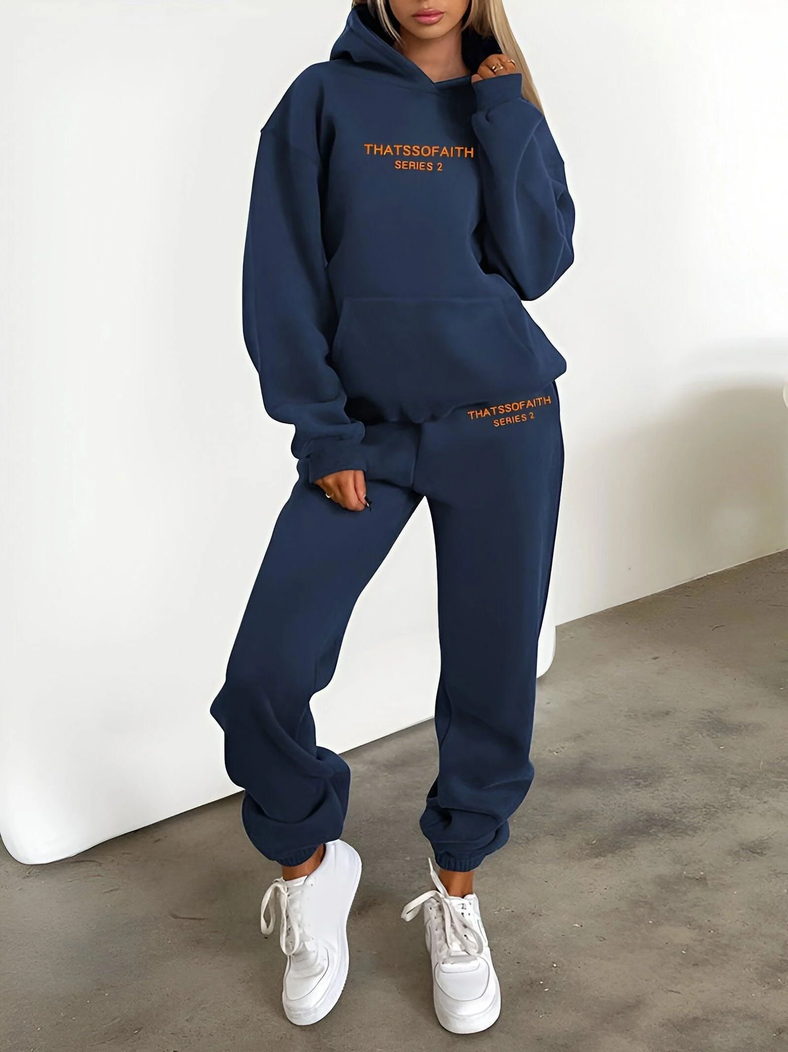 Fash-Track Suit Set - Loungewear Women's Letter Print Hoodie & Pants with Drawstring -  - #tag1#
