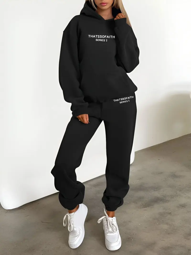 Fash Track Suit Set Loungewear Women s Letter Print Hoodie Pants with Drawstring tag1
