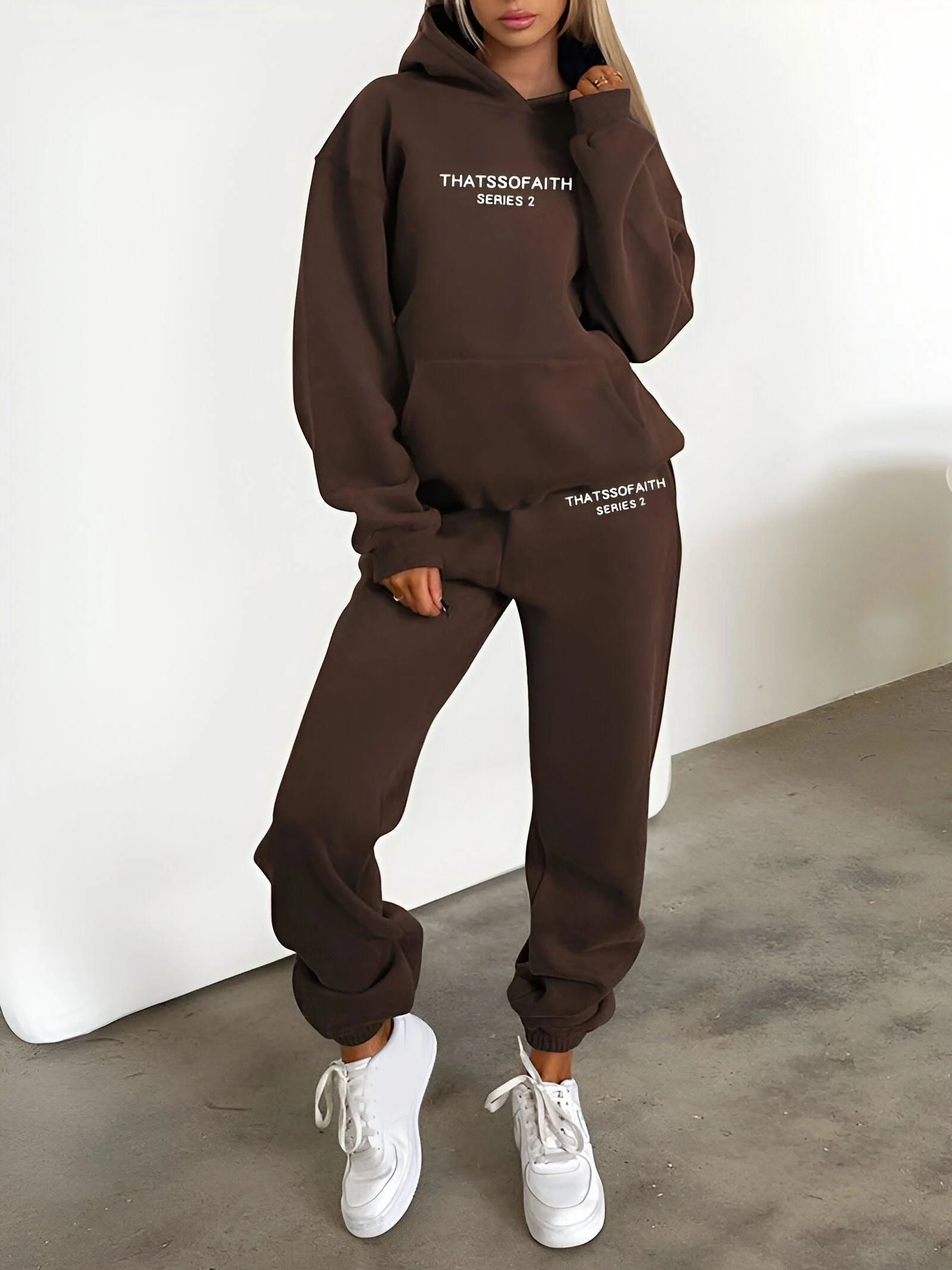 Fash-Track Suit Set - Loungewear Women's Letter Print Hoodie & Pants with Drawstring -  - #tag1#