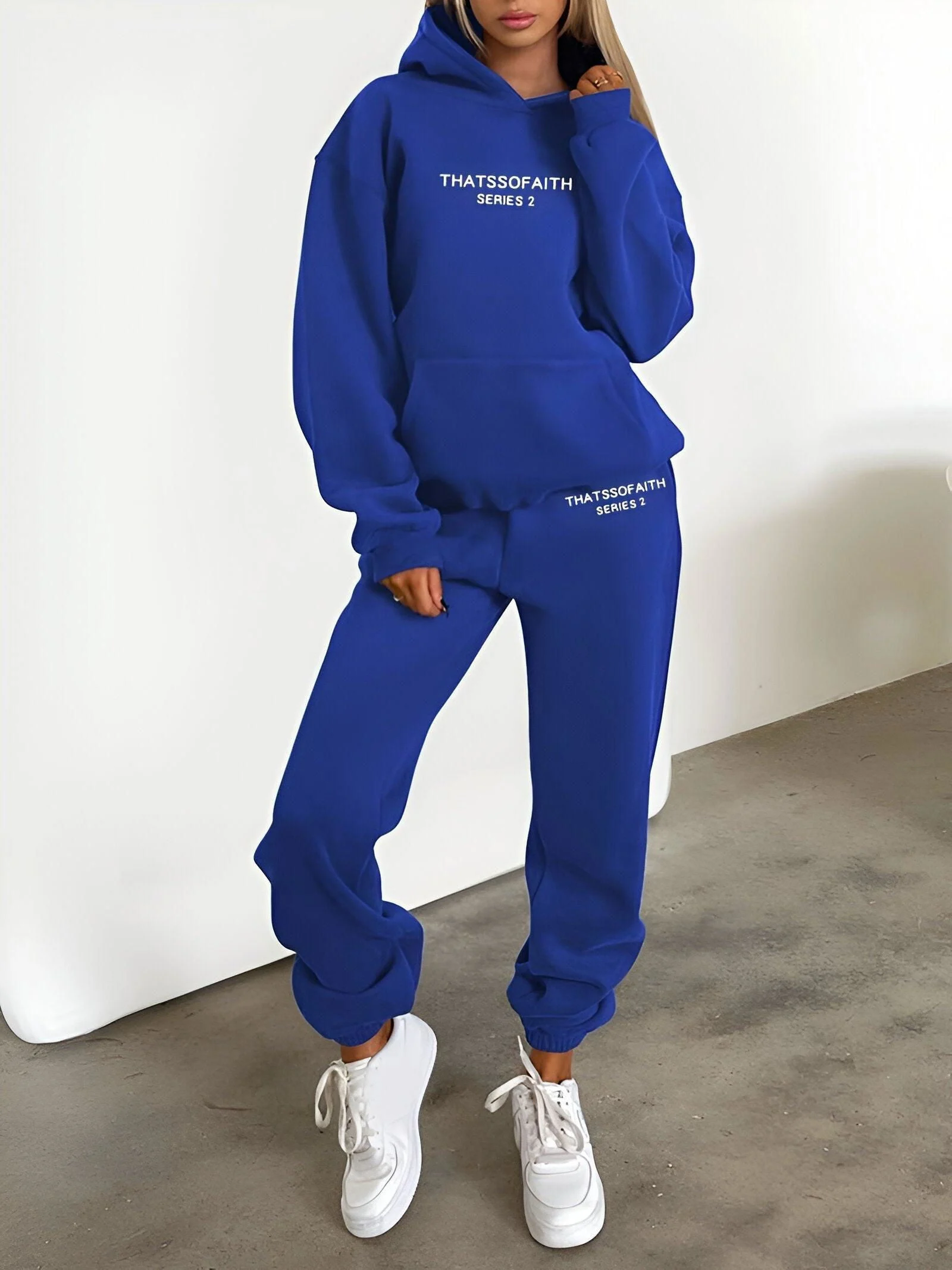 Fash-Track Suit Set - Loungewear Women's Letter Print Hoodie & Pants with Drawstring -  - #tag1#