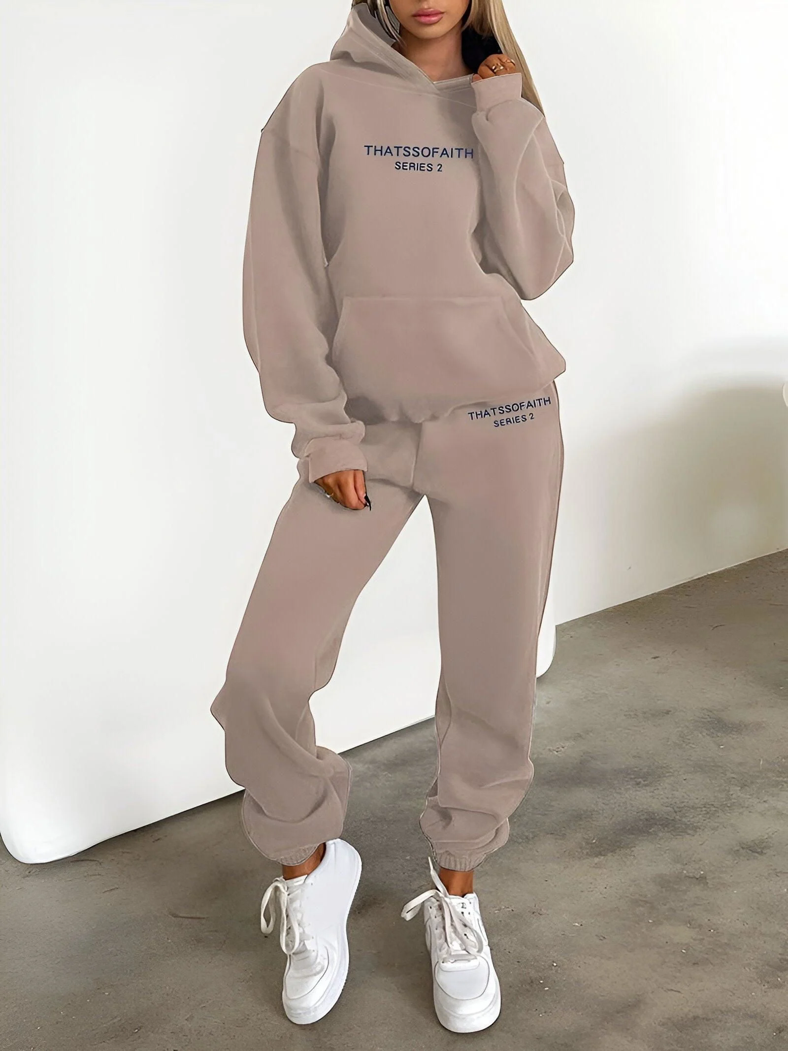 Fash-Track Suit Set - Loungewear Women's Letter Print Hoodie & Pants with Drawstring -  - #tag1#