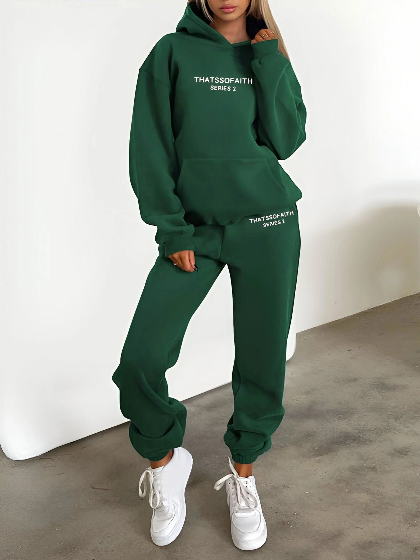 Fash-Track Suit Set - Loungewear Women's Letter Print Hoodie & Pants with Drawstring -  - #tag1#