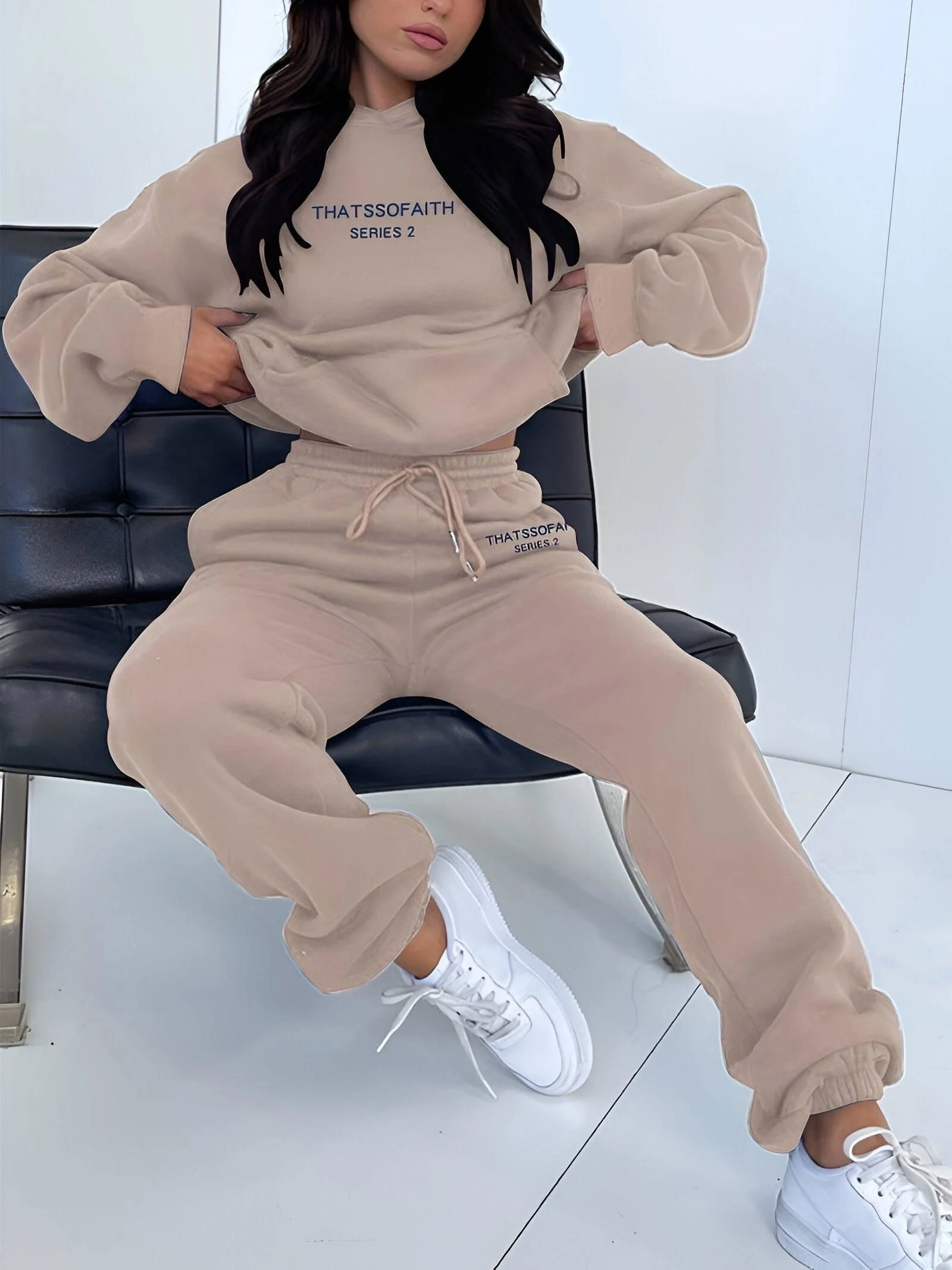 Fash-Track Suit Set - Loungewear Women's Letter Print Hoodie & Pants with Drawstring -  - #tag1#