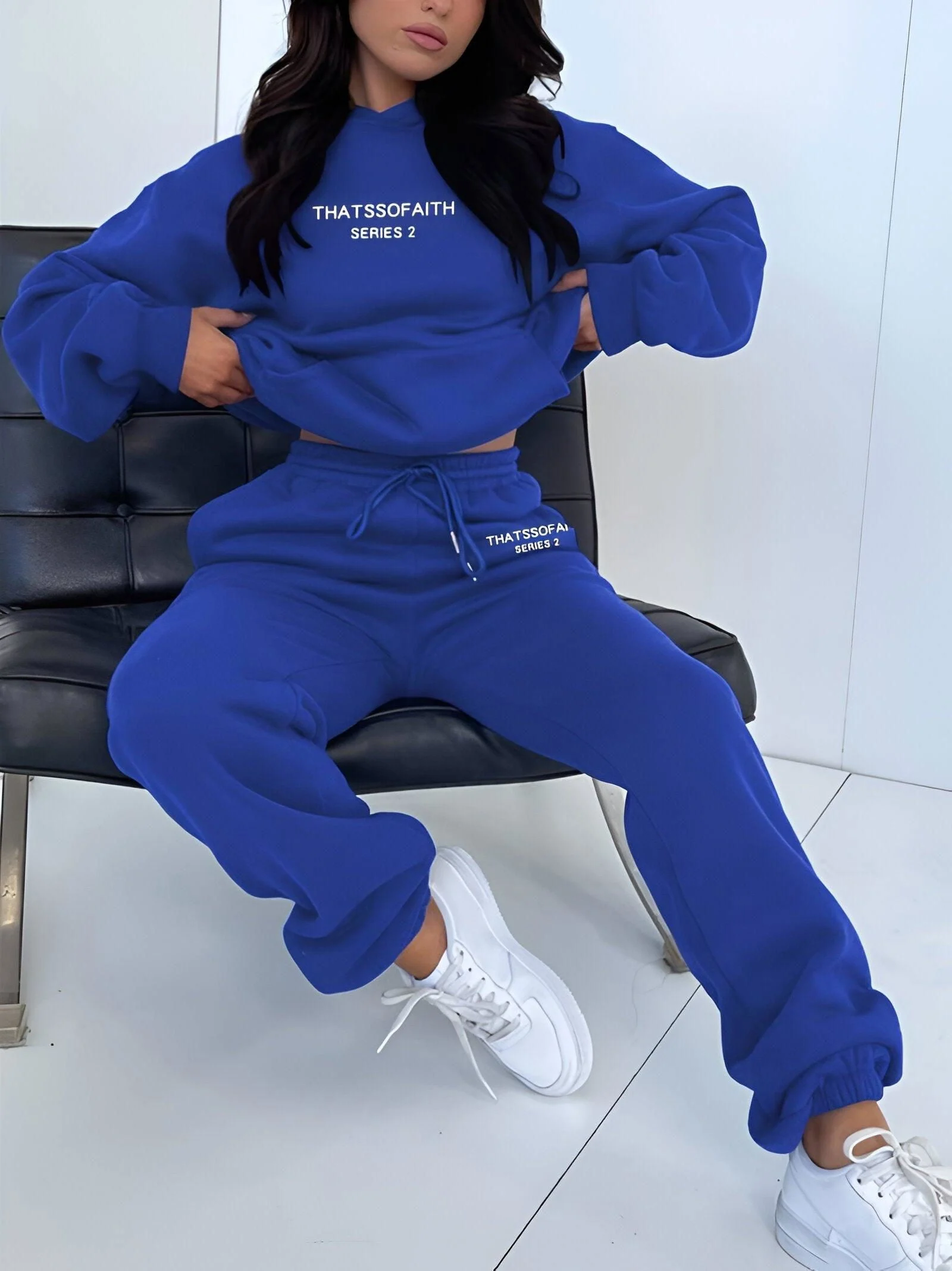 Fash-Track Suit Set - Loungewear Women's Letter Print Hoodie & Pants with Drawstring -  - #tag1#