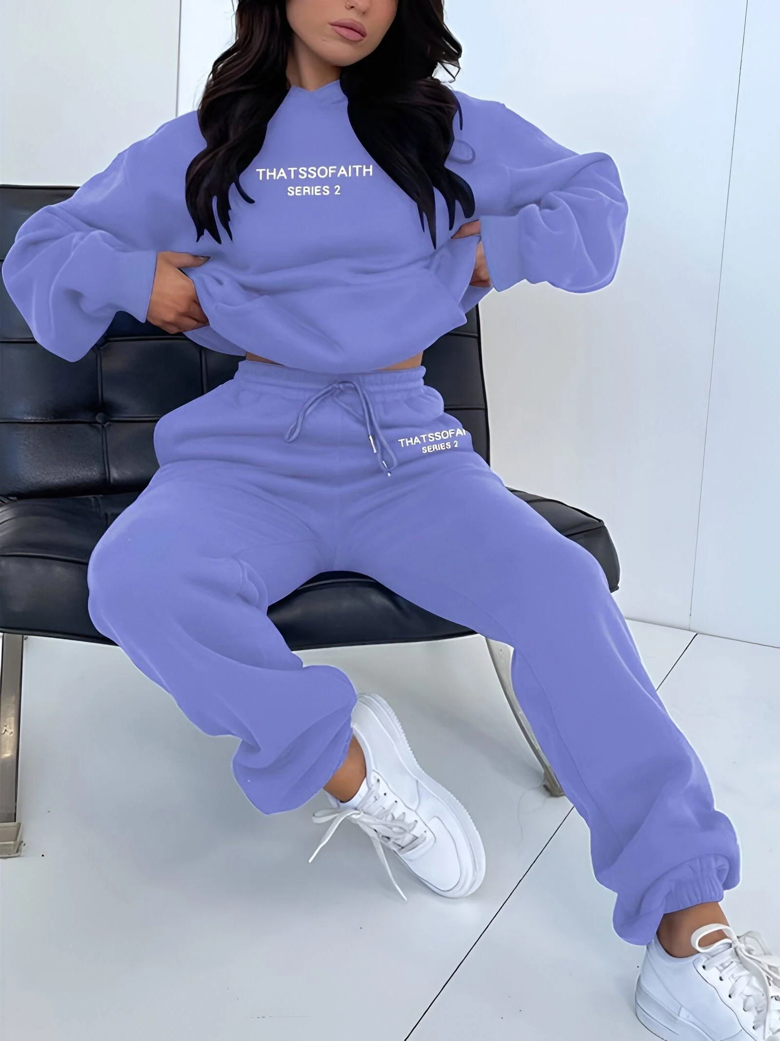 Fash-Track Suit Set - Loungewear Women's Letter Print Hoodie & Pants with Drawstring -  - #tag1#