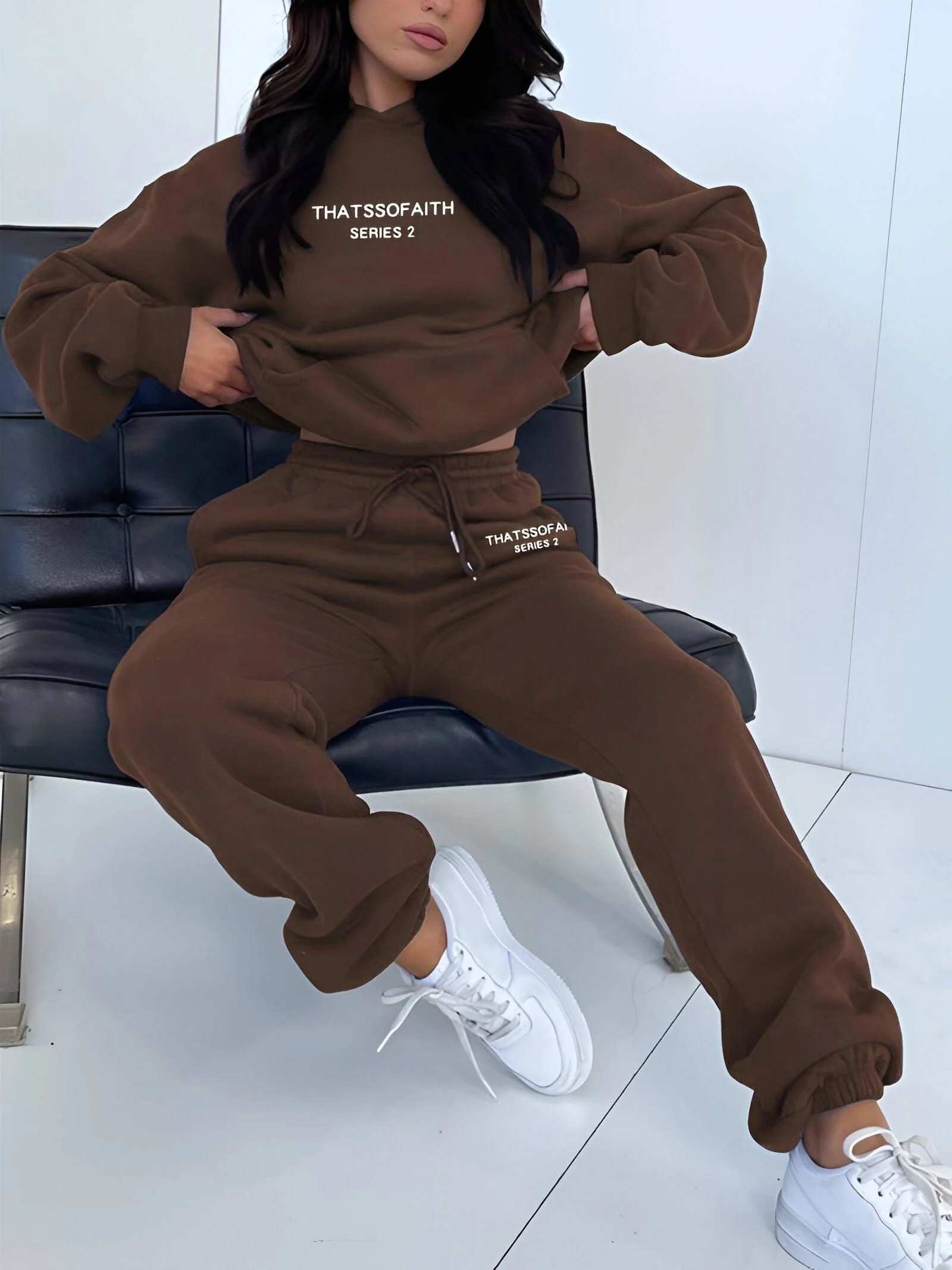 Fash-Track Suit Set - Loungewear Women's Letter Print Hoodie & Pants with Drawstring -  - #tag1#