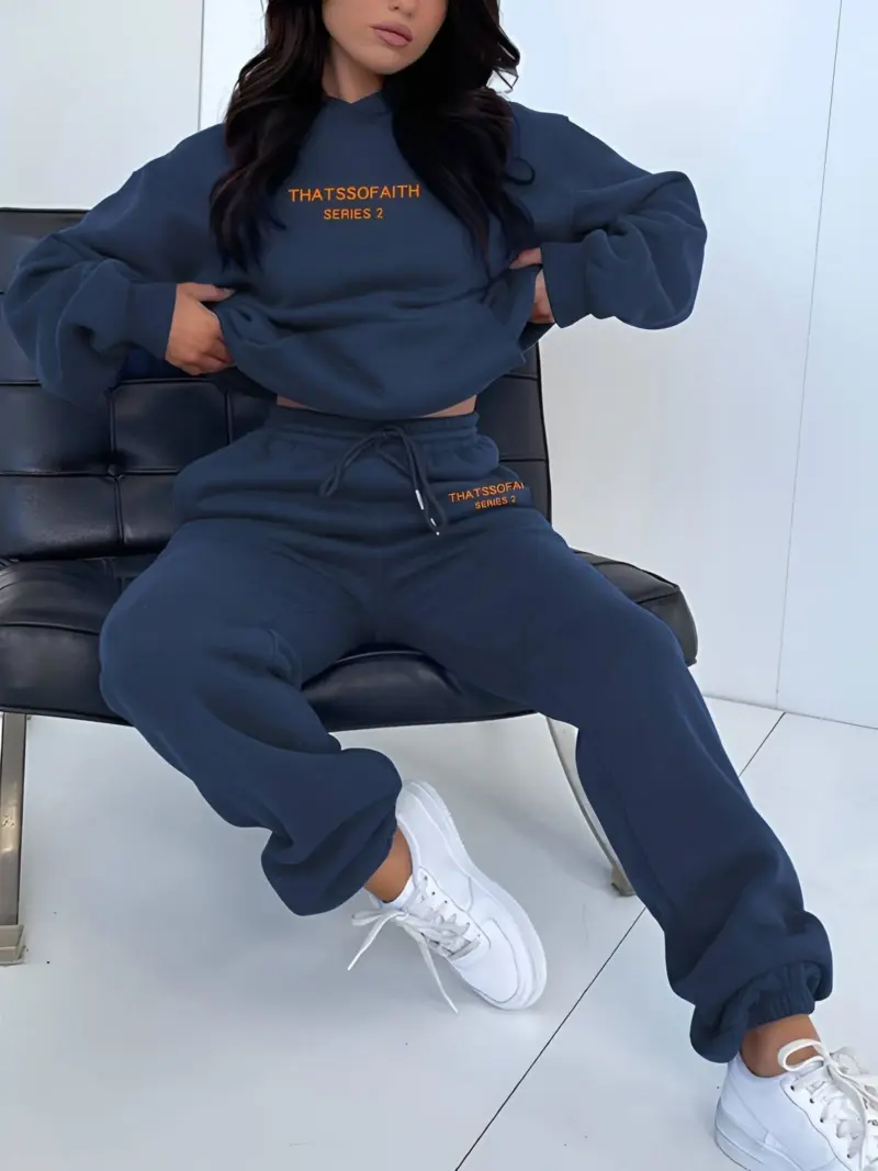 Fash Track Suit Set Loungewear Women s Letter Print Hoodie Pants with Drawstring tag1