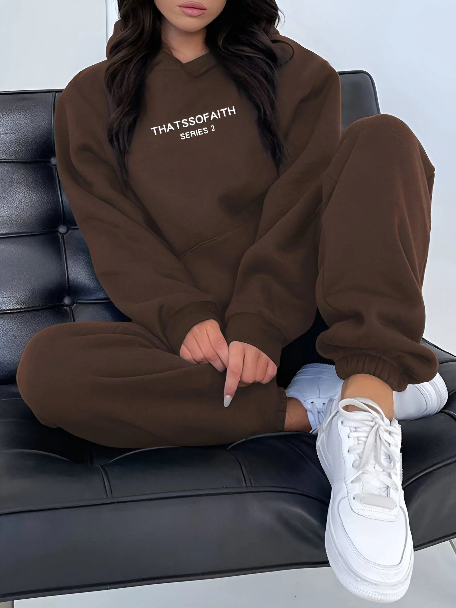 Fash-Track Suit Set - Loungewear Women's Letter Print Hoodie & Pants with Drawstring -  - #tag1#