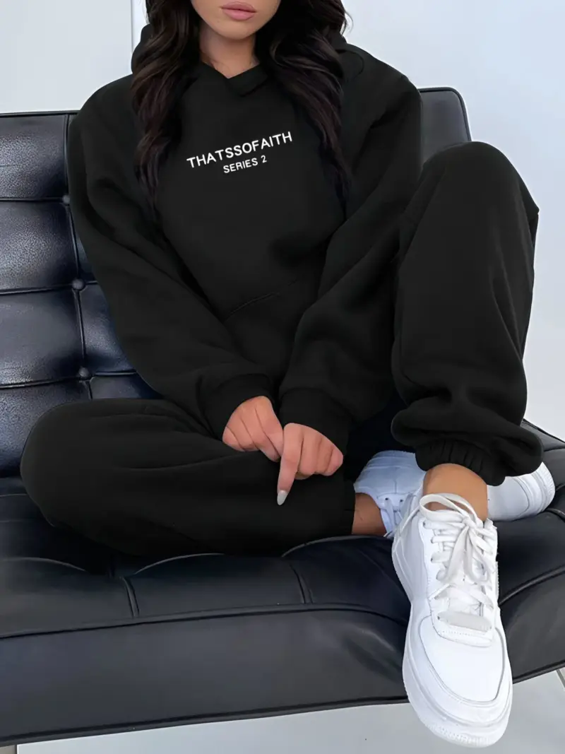 Fash Track Suit Set Loungewear Women s Letter Print Hoodie Pants with Drawstring tag1
