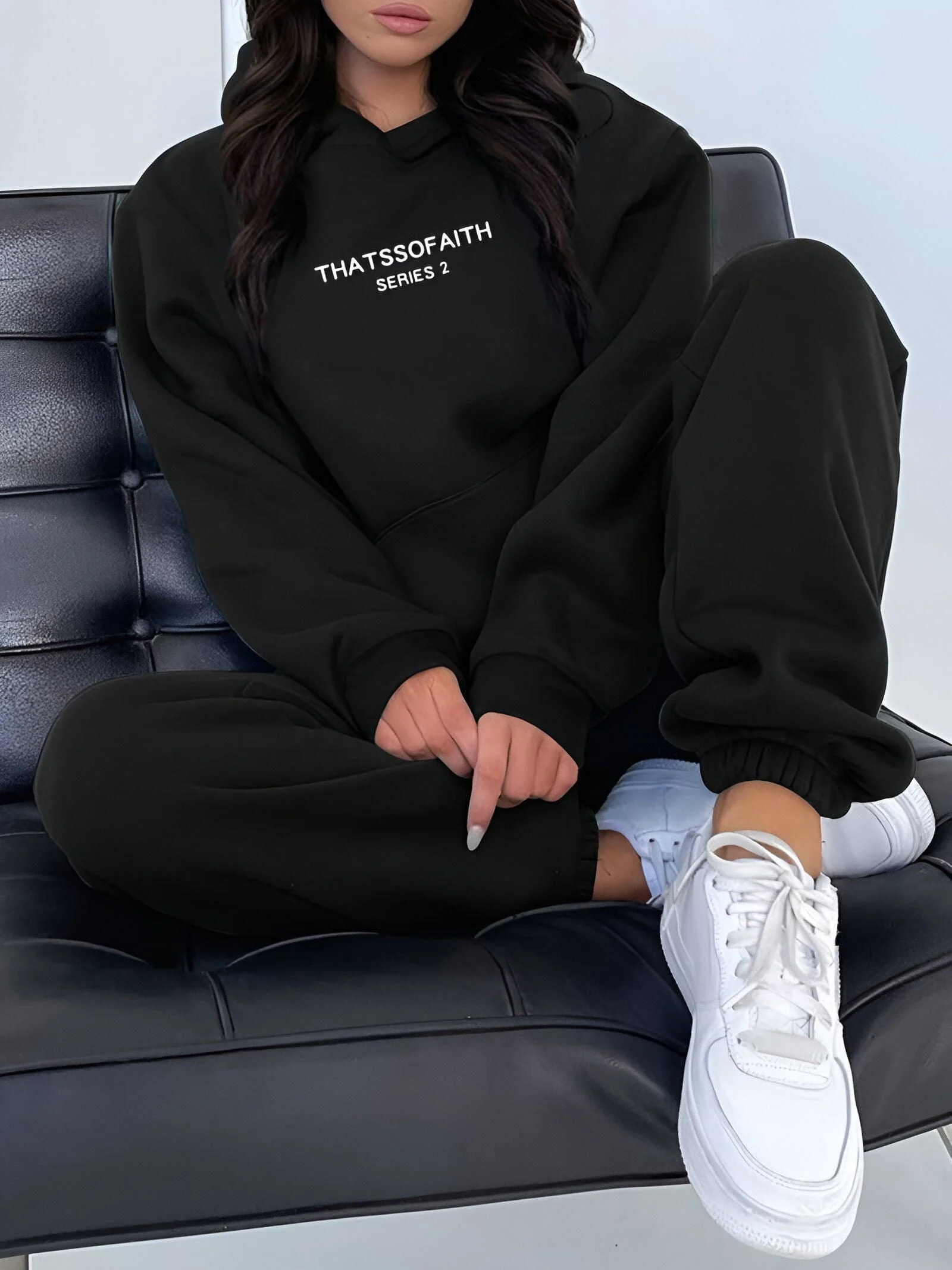 Fash-Track Suit Set - Loungewear Women's Letter Print Hoodie & Pants with Drawstring -  - #tag1#