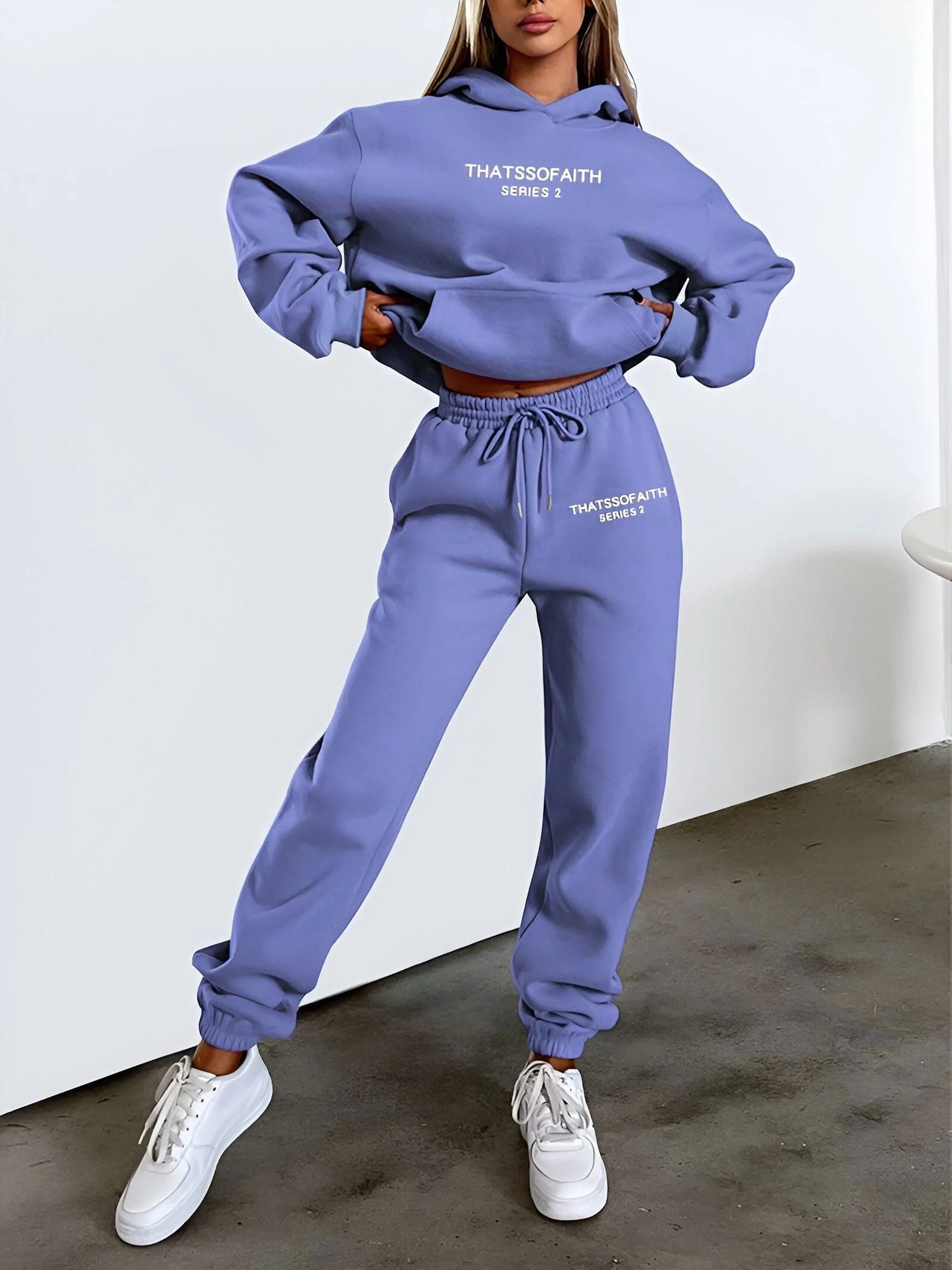 Fash-Track Suit Set - Loungewear Women's Letter Print Hoodie & Pants with Drawstring -  - #tag1#