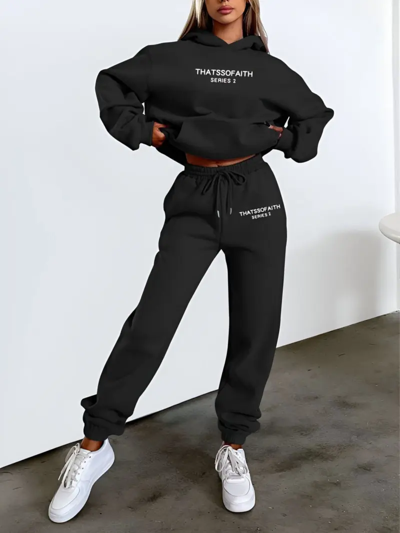 Fash Track Suit Set Loungewear Women s Letter Print Hoodie Pants with Drawstring tag1
