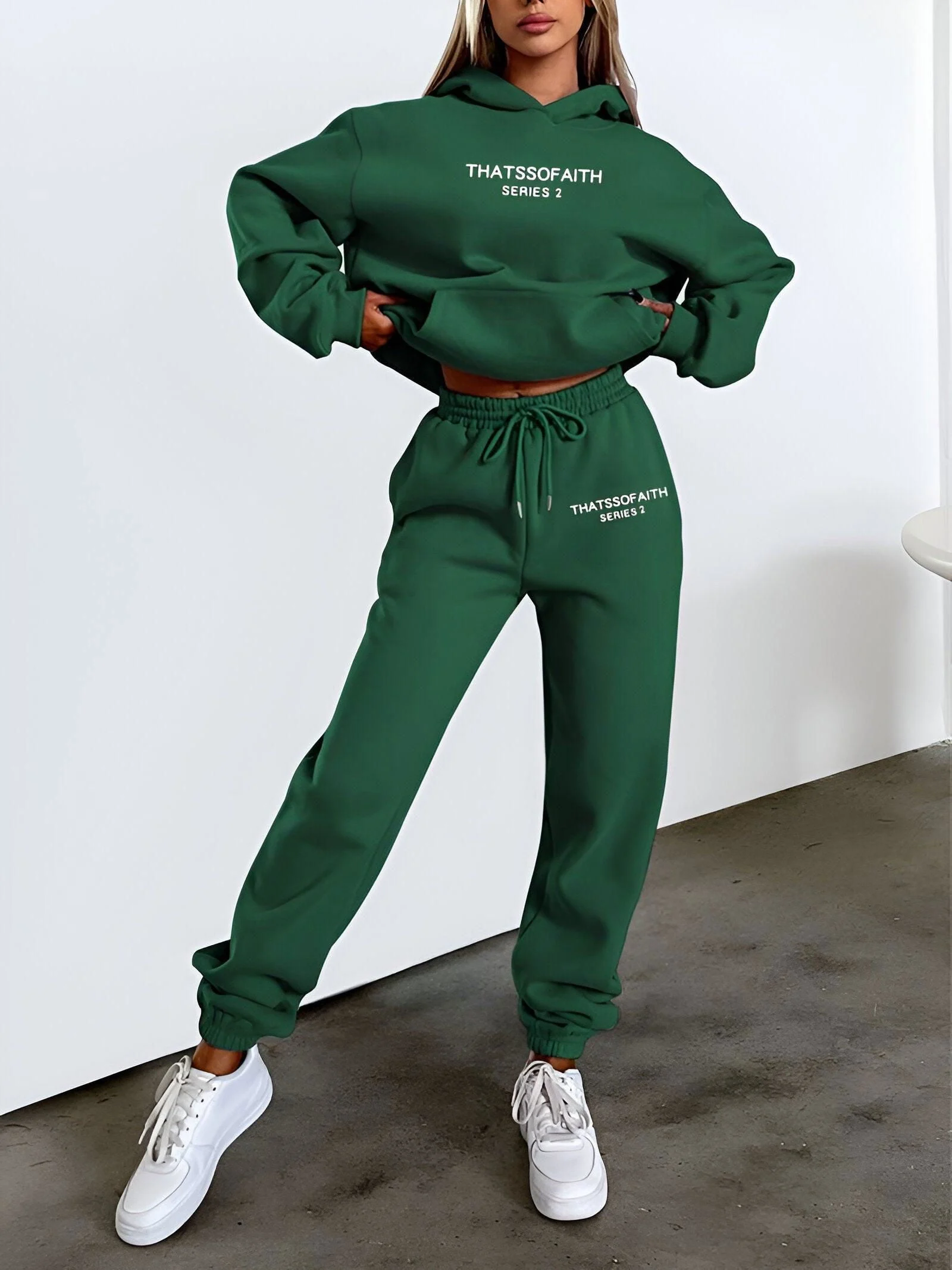Fash-Track Suit Set - Loungewear Women's Letter Print Hoodie & Pants with Drawstring -  - #tag1#