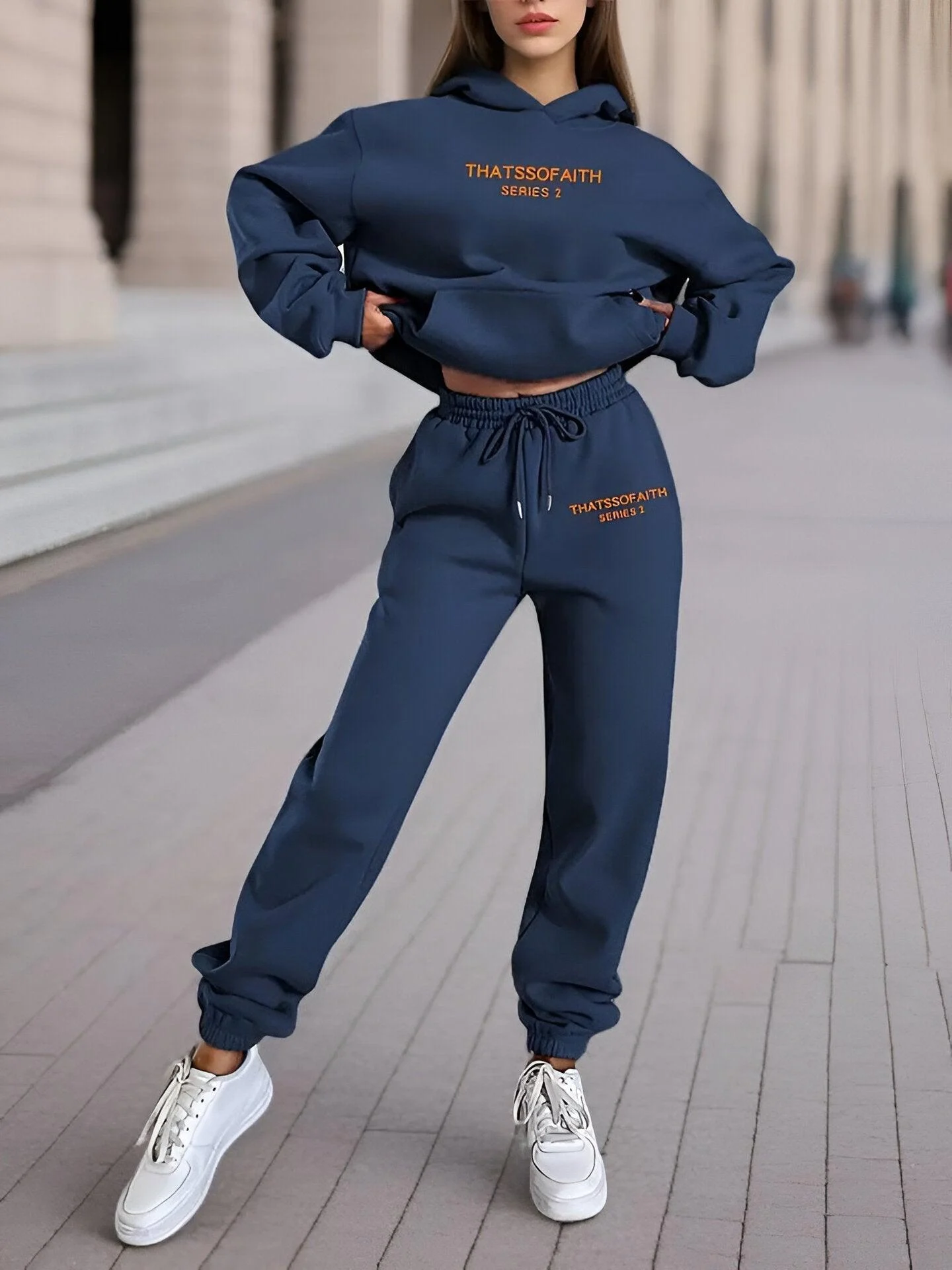 Fash-Track Suit Set - Loungewear Women's Letter Print Hoodie & Pants with Drawstring -  - #tag1#