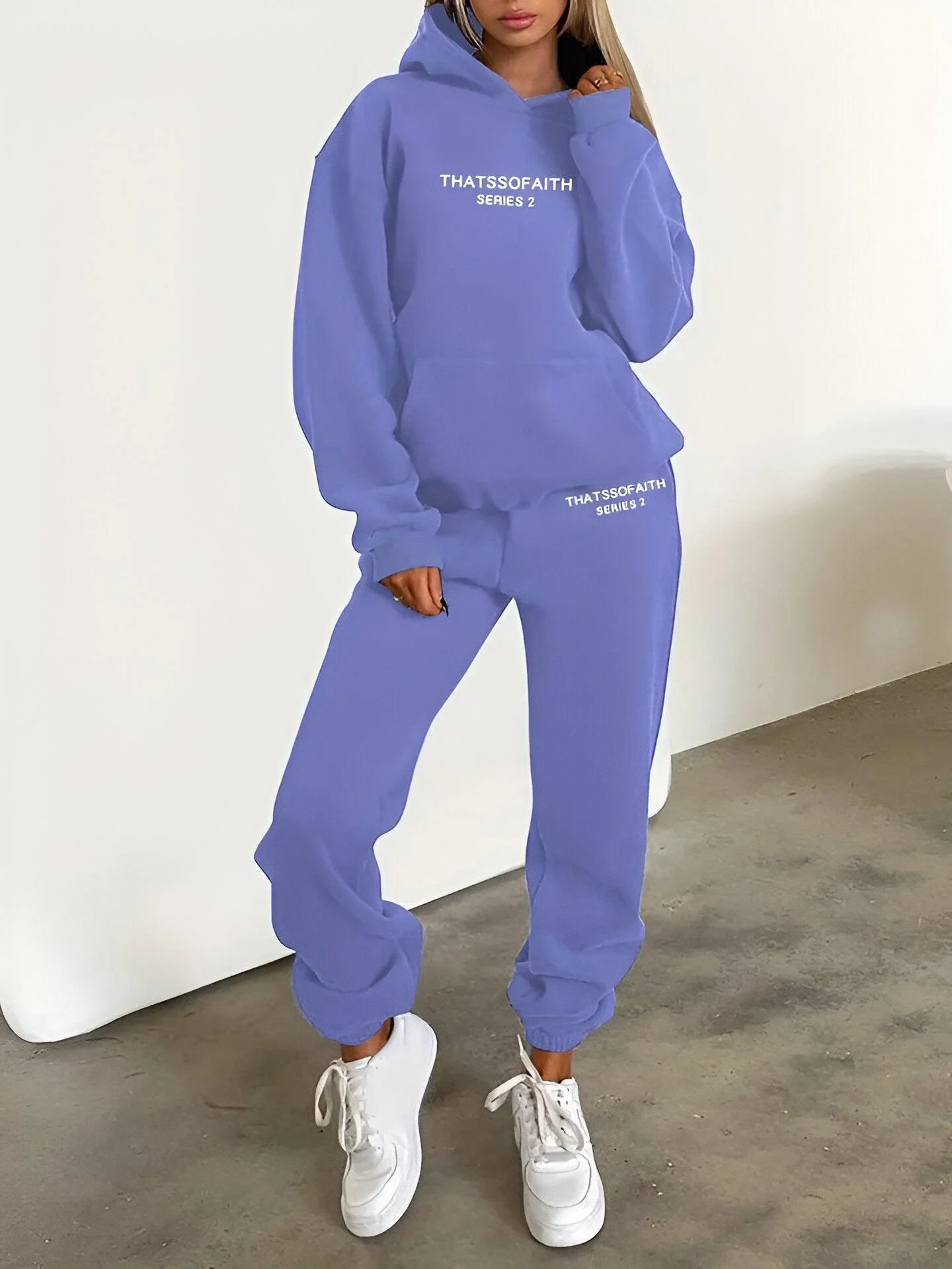 Fash-Track Suit Set - Loungewear Women's Letter Print Hoodie & Pants with Drawstring -  - #tag1#