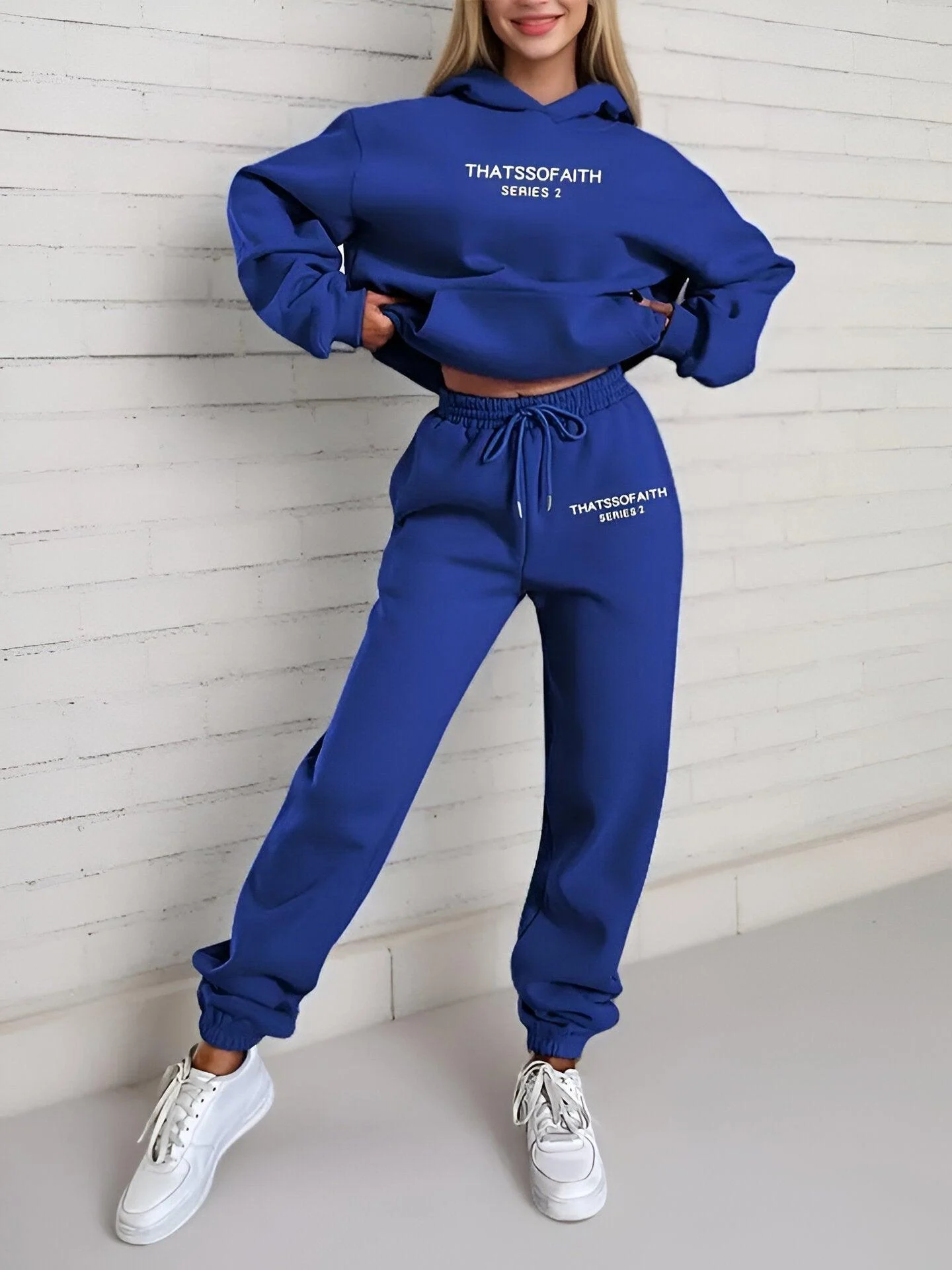 Fash-Track Suit Set - Loungewear Women's Letter Print Hoodie & Pants with Drawstring -  - #tag1#