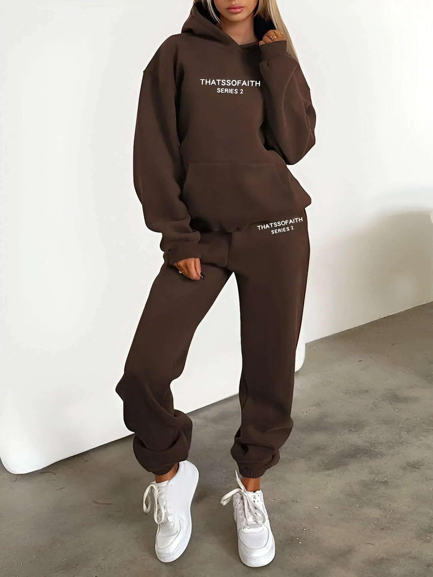 Fash-Track Suit Set - Loungewear Women's Letter Print Hoodie & Pants with Drawstring -  - #tag1#