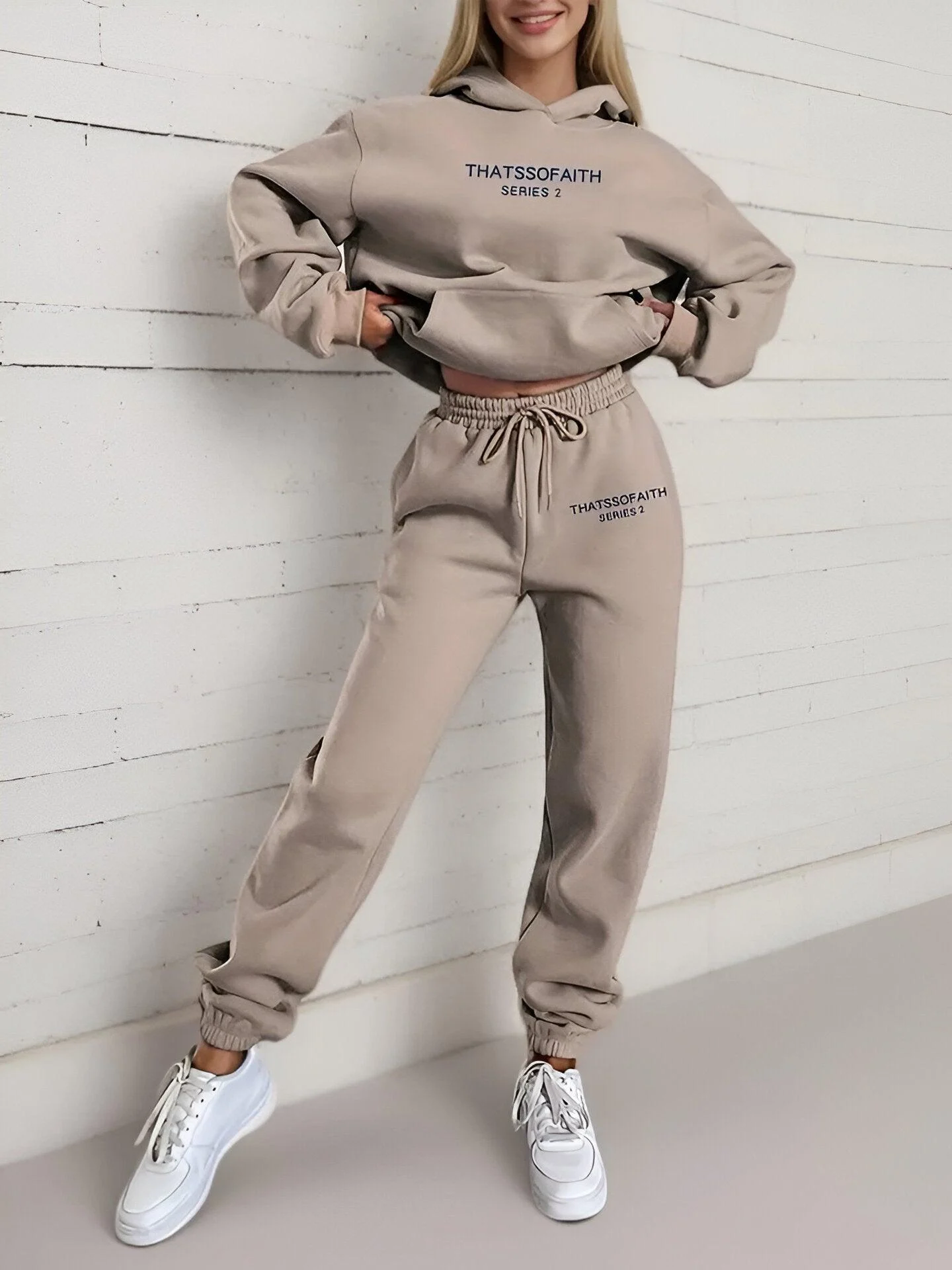 Fash-Track Suit Set - Loungewear Women's Letter Print Hoodie & Pants with Drawstring -  - #tag1#