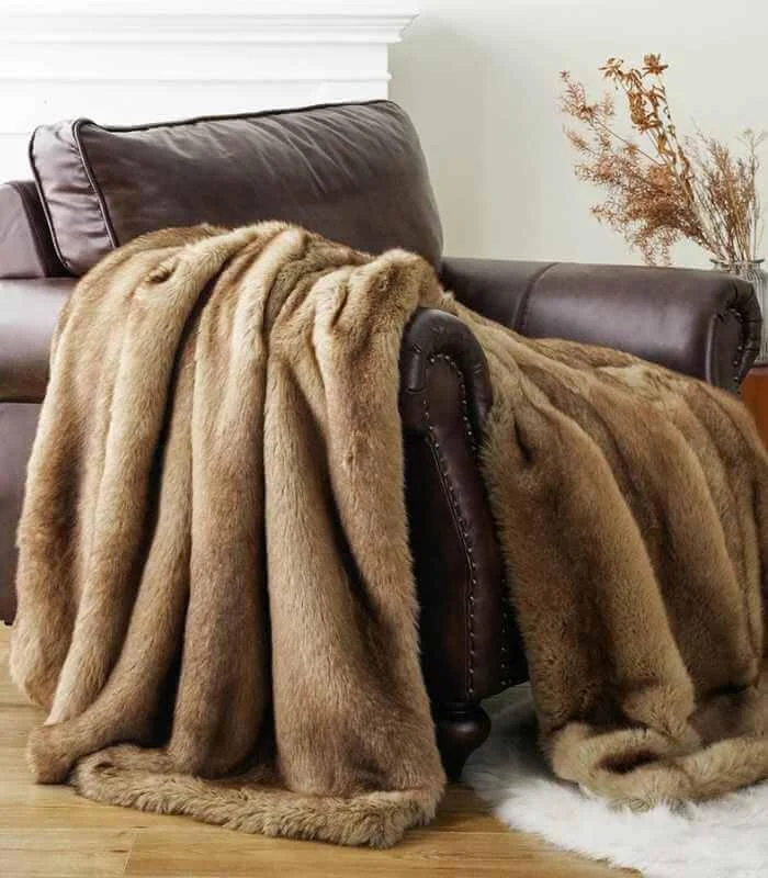 Faux Fur Blanket Light Brown Caramel -  - #tag1#