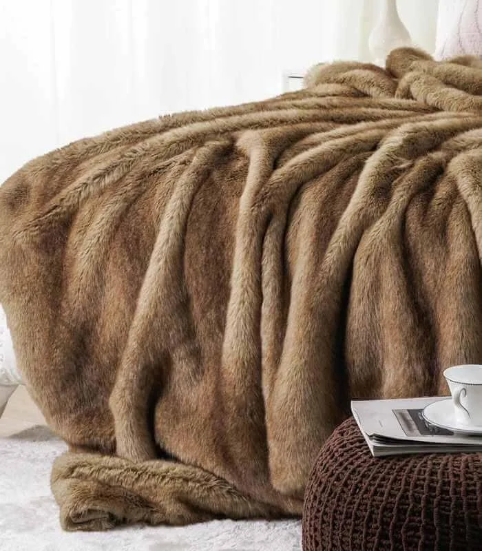 Faux Fur Blanket Light Brown Caramel -  - #tag1#