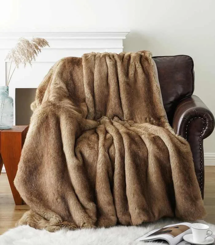 Faux Fur Blanket Light Brown Caramel -  - #tag1#