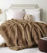 Faux Fur Blanket Light Brown Caramel tag1