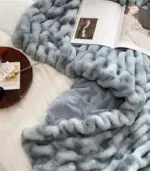 Faux Fur Throw Blanket Decorative Large Blue tag1
