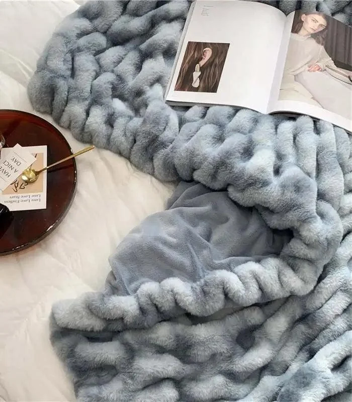Faux Fur Throw Blanket Decorative Large Blue -  - #tag1#