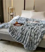 Faux Fur Throw Blanket Decorative Large Blue tag1