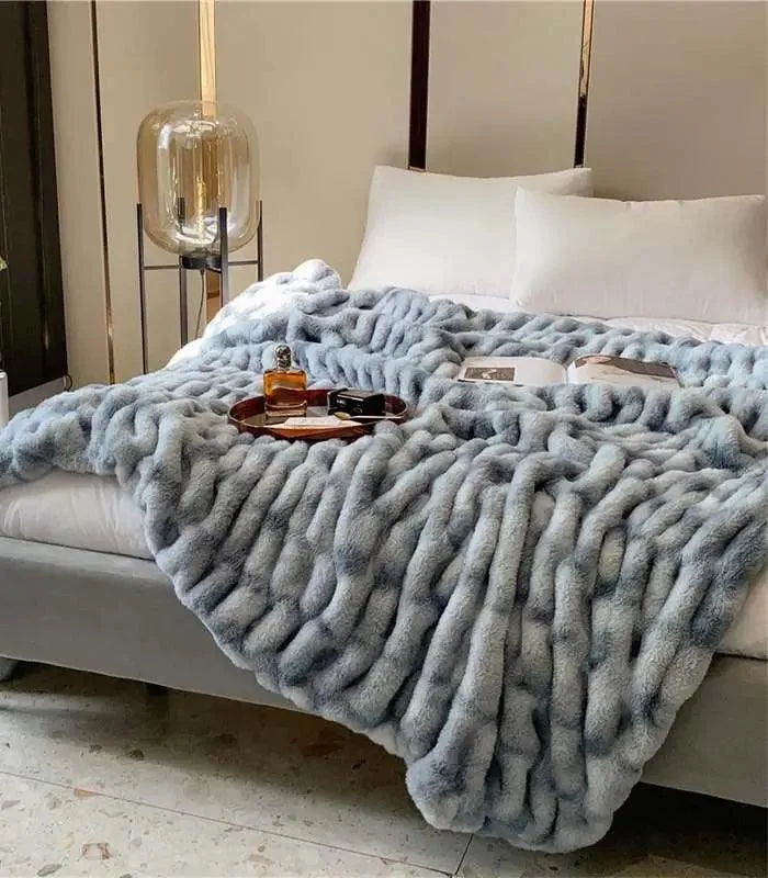 Faux Fur Throw Blanket Decorative Large Blue -  - #tag1#