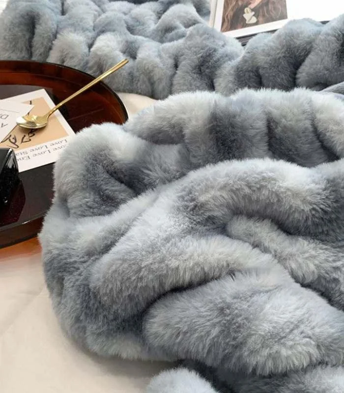 Faux Fur Throw Blanket Decorative Large Blue -  - #tag1#