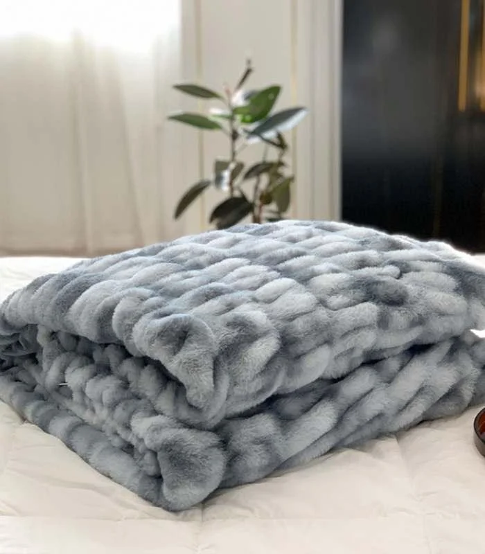 Faux Fur Throw Blanket Decorative Large Blue -  - #tag1#