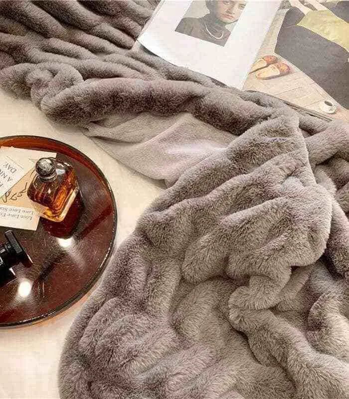 Faux Fur Throw Blanket Decorative Large Grey -  - #tag1#